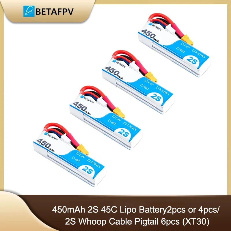 Betafpv 450mAh 2S 45C Lipo Battery/ 2S Whoop Cable Pigtail (XT30)