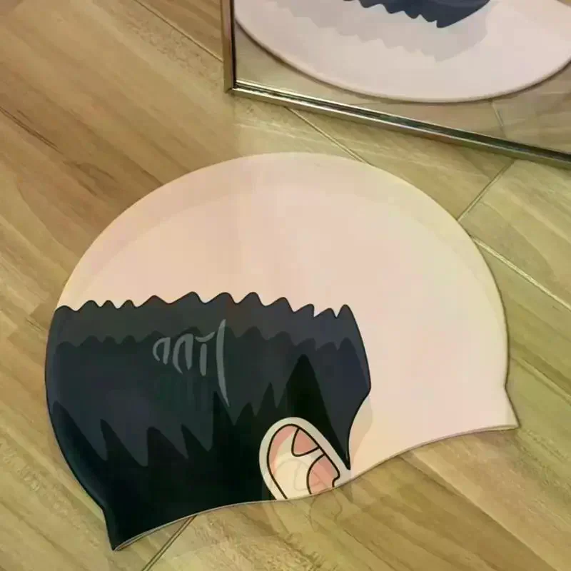 Funny Bald Head Swim Cap - Mediterranean Print PolyesterSwimming Hat For Cosplay & Pools
