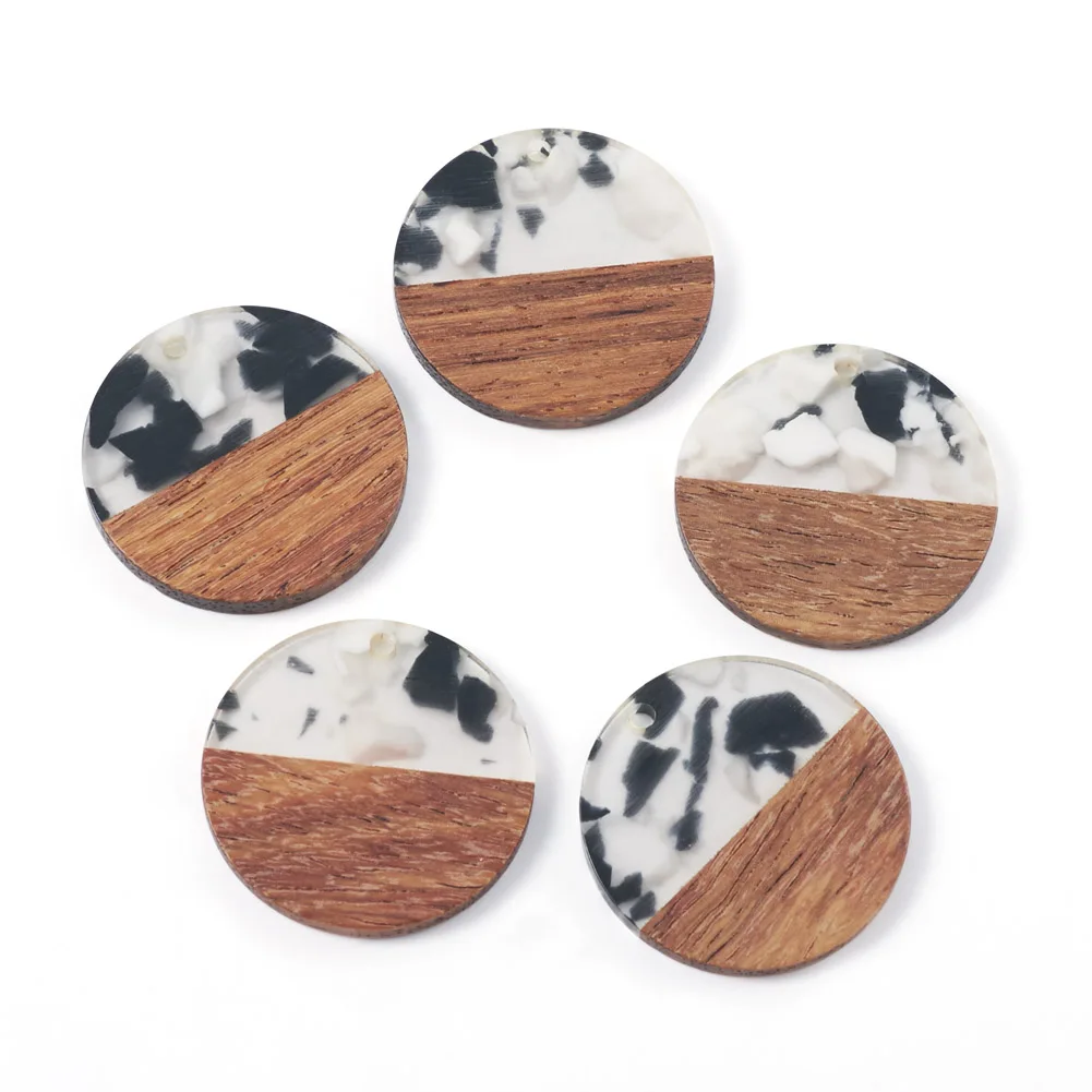 50Pcs 28mm Flat Round Wood Resin Charm Pendant For Necklace Bracelet Earring Dangles Drop DIY Craft Jewelry Making Accessories