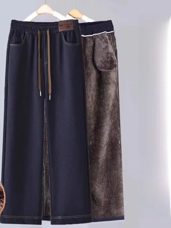 

Прямые джинсы с высокой талией Thiened Fce на подкладке, женские осенне-зимние новые повседневные брюки для мам, имитация джинсовой ткани