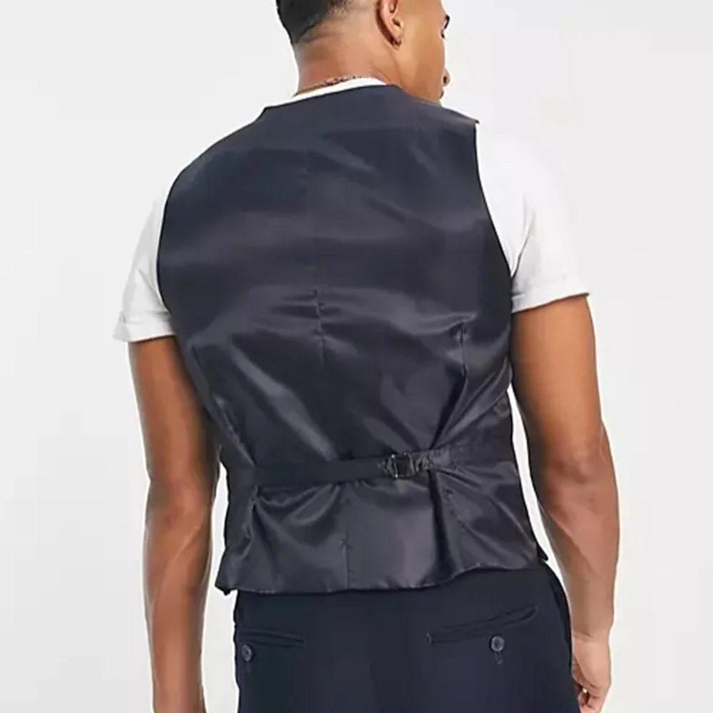 Vests For Men Single-Breasted  V-neck Navy Blue Back Panel Customization Color Male Tops Waistcoat chalecos para hombre