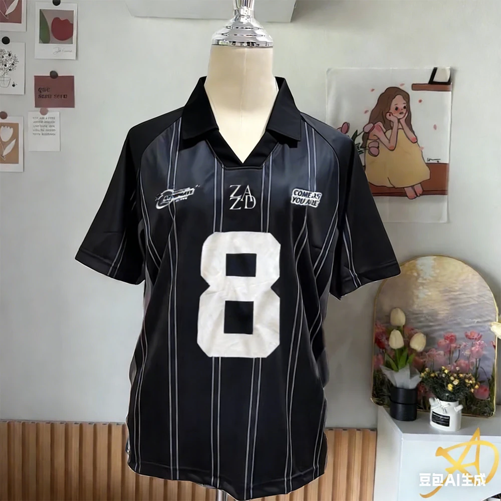 Summer Women's New No.8 Oversized Short sleeved T-shirt Street Y2K Fashion Leisure Sports Jersey Men Letter Printed Polo Shirt