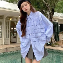 EBAIHUI Blue Stripe Woven Shirt Spring Autumn Long Sleeved Loose Special Ladies Blouse Japanese Korean Edition Versatile Blusas