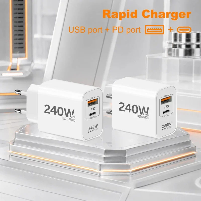 240W Charger GaN Super Fast Charging Phone Charger PD USB Type C Power Adapter For iPhone 18 Pro Max Duo Samsung Xiaomi Charger