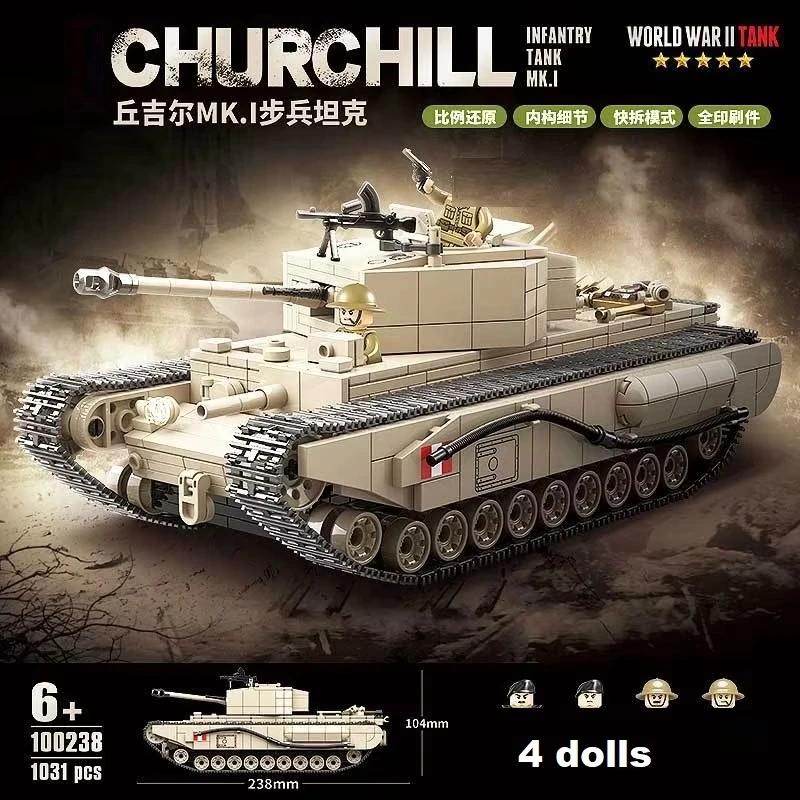 1031 PCS MOC MK.I British Churchill Infantry Tank Building Set, Military Armored Vehicle Decor, Desk Display Ornament, Best Gift