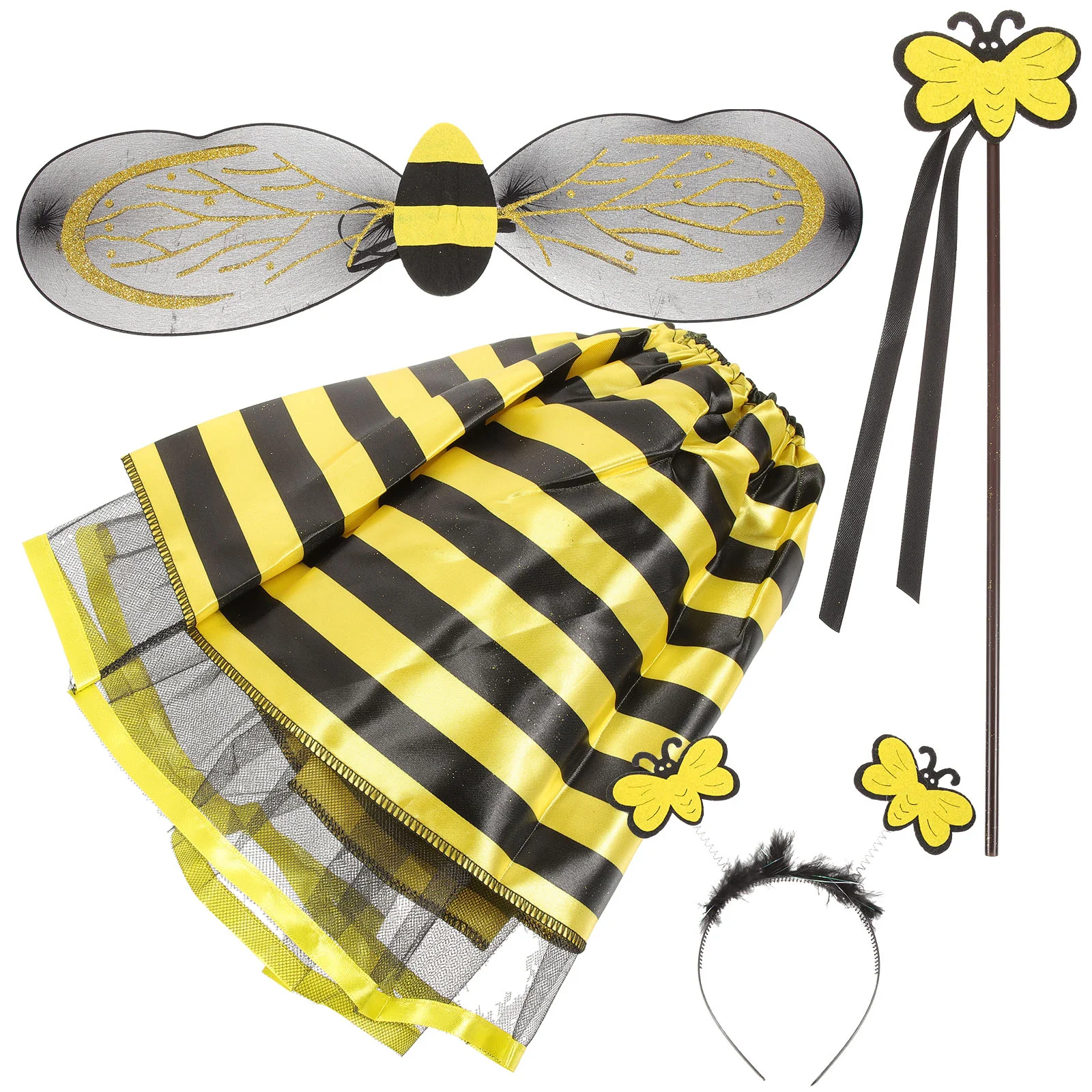 1 Set of Performance Bee Costume Skirt Headband Wing Wands Cosplay Props for Kids Bee Wing for Kids Bee Cosplay Headband