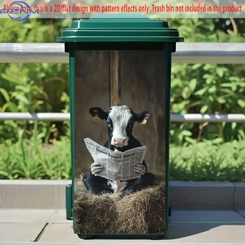1pc of 2D Flat Self-Adhesive Stickers for Dustbins, Measuring  by  cm, Featuring a Cow Reading a Newspaper Design. These 2D Fl