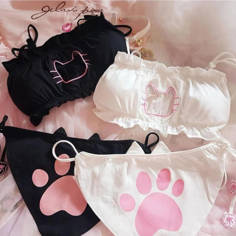 

Cosplay Cute Lace Panties Set Japanese Anime Cos Sexy Cute Cat Girl Cotton Hollow Out Sexy Open Chest Lace-up Underwear Set