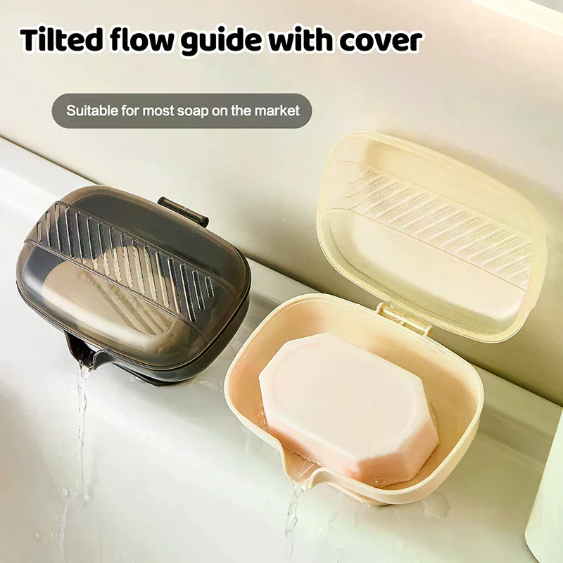

Creative Sucker Soap Dish Holder With Lid Self-Draining Soap Tray Case Portable Soap Container Box For Bathroom Accessories