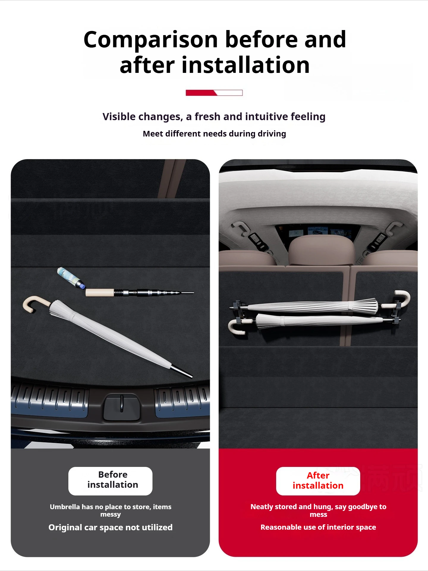 For Denza D9 Car Umbrella Hooks No Drilling Vertical Suspension Umbrella Holder Anti-tilt Car Trunk Hook Car Accessories