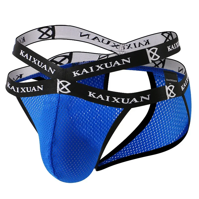 Men's Sexy T-Back Thongs Underwear Backless Cross Strap Design Mesh Pouch Branded Waistband Breathable Erotic for Intimate Wear