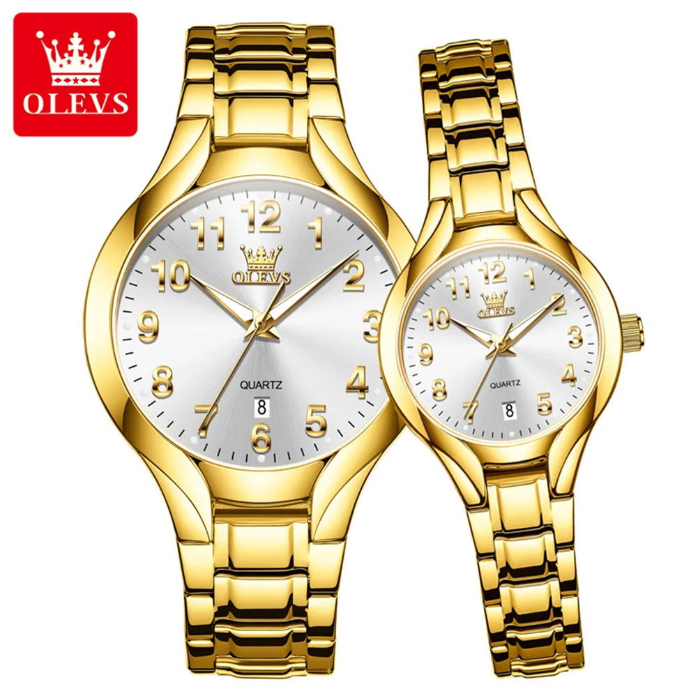 OLEVS 3650 Original Quartz Watches for Men Women Waterproof Luminous Couple Wristwatches Fashion Digital Dial Lover's Watch Gift