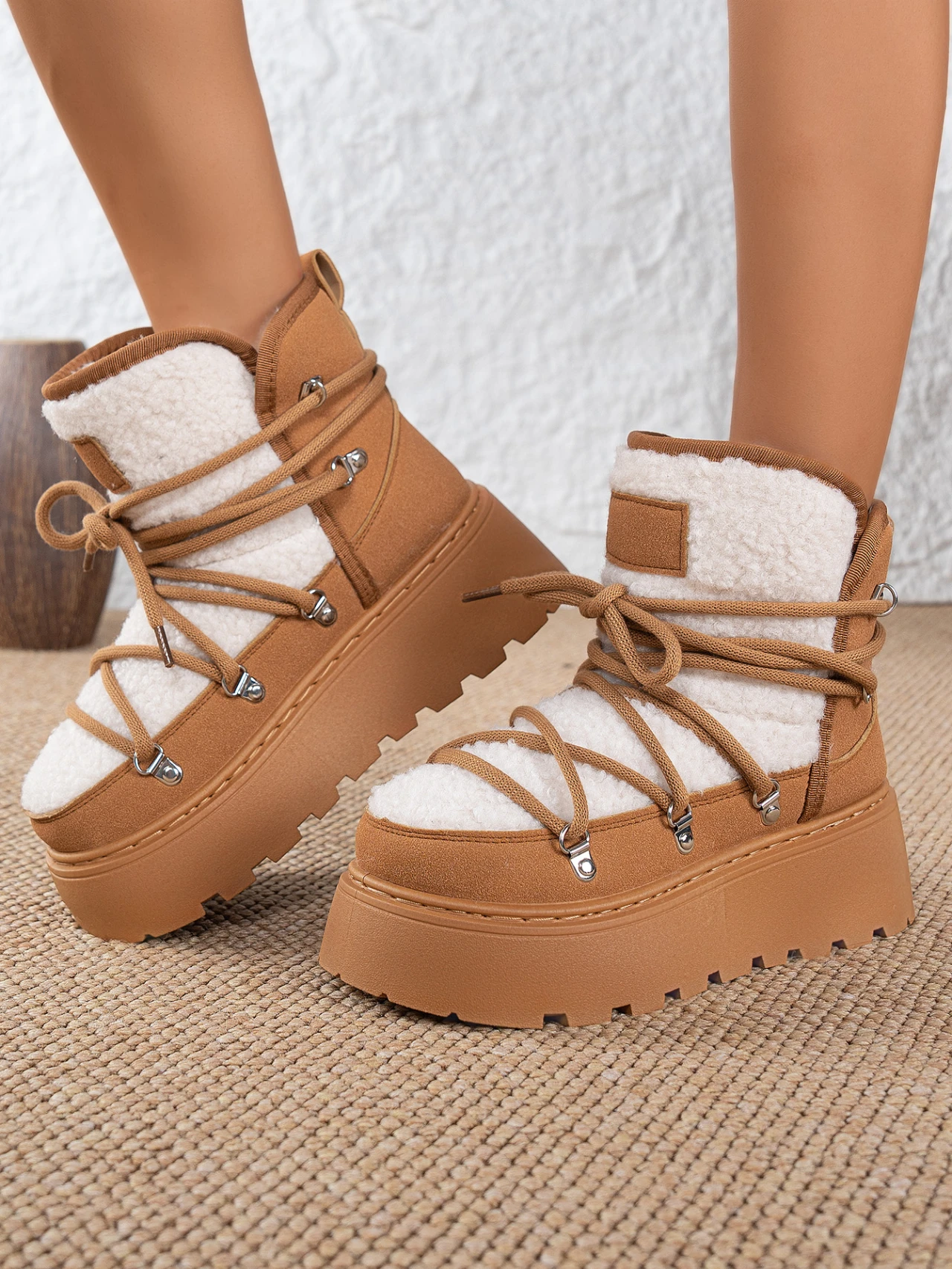 

Женские шерстяные хлопчатобумажные туфли на толстой подошве и ремнях, женские зимние ботинки с экстрактом флиса и утолщенные для тепла