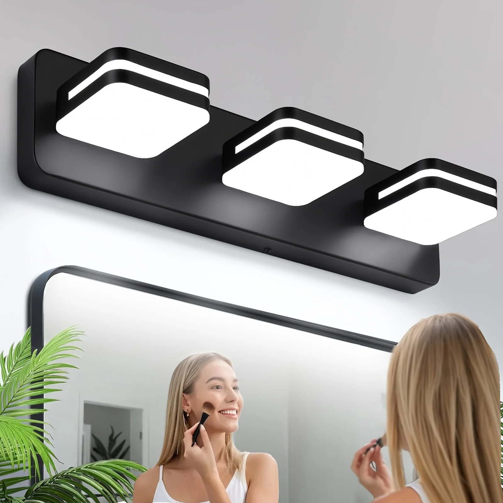 

LED Modern Bathroom Vanity Light Fixtures 3 Lights, 27 Inch, Matte Black Modern Acrylic Bathroom Wall Lighting Fixtures Over Mirror Cool White 6500K