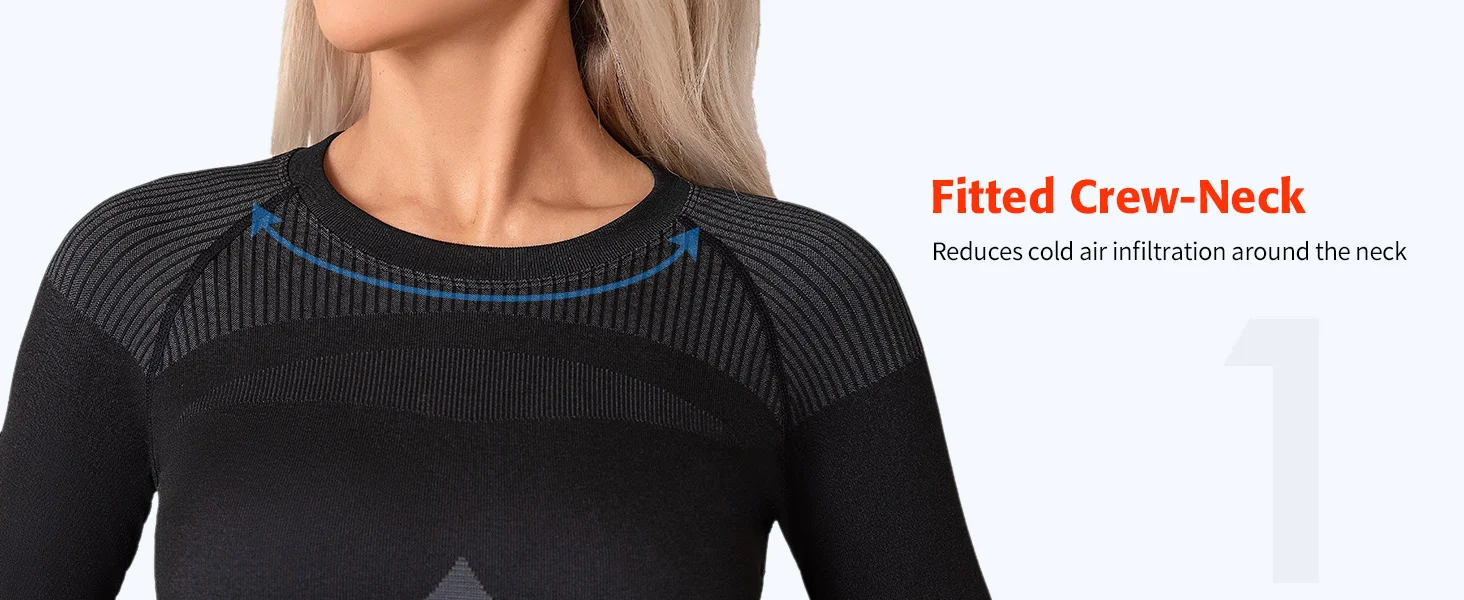 Anfilia Damen Ski-Thermo-Unterwäsche-Sets Feuchtigkeitsableitend & Schnelltrocknend Eng Anliegender Rundhalsausschnitt Nahtlos Gestrickte Basisschicht Lange Unterhosen – Detail 8