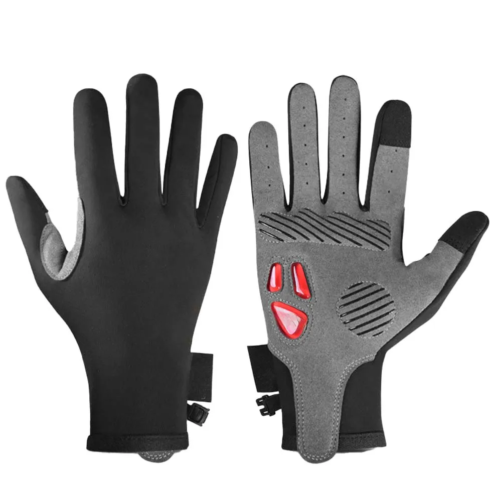 

Long finger winter bike gloves silicone palm anti slip thermal fleece insulated with windproof fabric and shock absorption gel