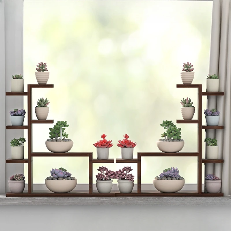 Window Sill Succulent Flower Stand Living Room Solid Wood Multi-layer Table Top Small Shelf Balcony Decorative Rack Combination