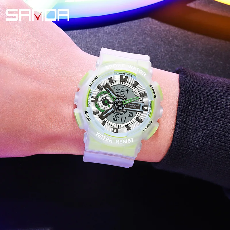 SANDA 3029 Men\'s Electronic Watch Night Glow Fashion Personalized Waterproof Luminous Dual Display for Male Wristwatches Gift