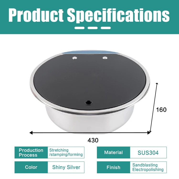 SUS304 RV Sink,Round Black Nano Coated Hand Wash Basin with Sealed Lid for Camper Van Motorhome Marine Boat RV Wash Basin JDA