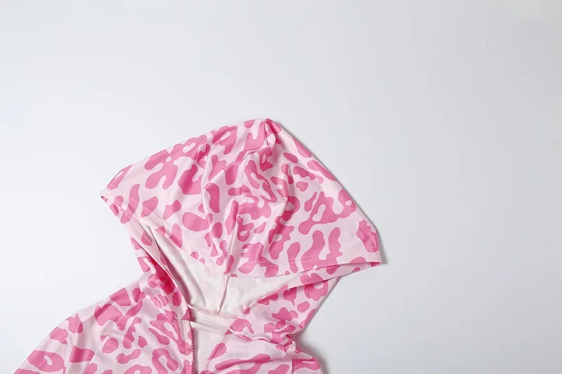 Damen Slim 2-teiliges Set Buchstaben Leopardenmuster 2025 Herbst Trainingsanzüge Langarm Reißverschluss Kapuzenpullover Top + Schlaghose Anzüge