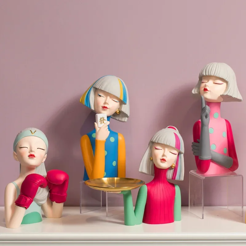 

Nordic Home Decoration Accessories Creative Resin Girl Sculpture Ornaments Living Room Desktop Statue Crafts Gift for Girlfriend