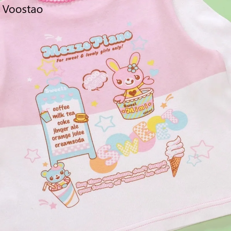 Y2k Aesthetic Cartoon Print Lolita Tshirts Women Japanese Kawaii O-Neck Long Sleeve Tops Girls Sweet Casual Loose Tees Autumn