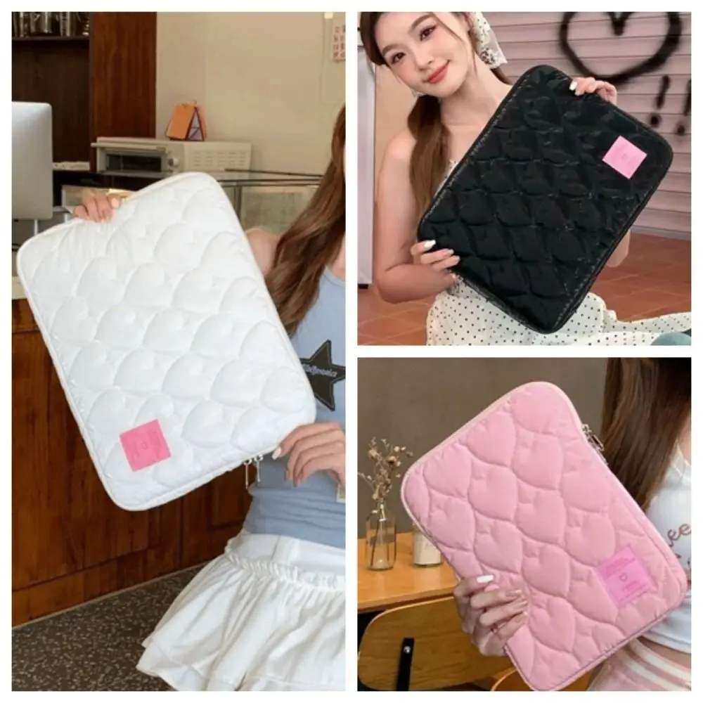 Tablet Cover Love Heart Tablet Storage Bag Large Capacity Korean Style Computer Bag Shockproof Puffy Design Laptop Sleeve Work