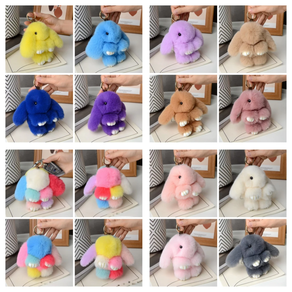 AA NEW HOT 15cm Fluffy Rabbit Fur Pompon Bunny Keychain Soft Cute Rabbit Toy Key Chain Bag Decoration Accessories Gift for Girls