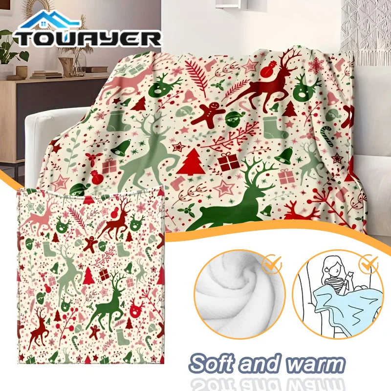 Cozy Christmas Reindeer and Tree Blanket Soft Flannel All-Season Use for Sofa Bed Office Living Room Bedroom Camping and Picnics