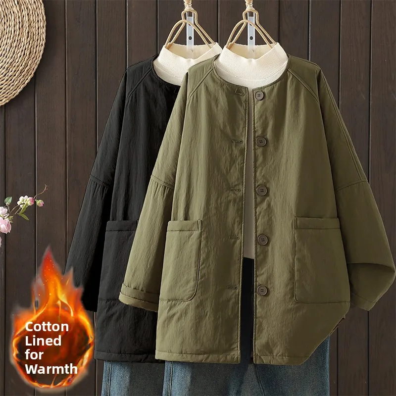 

Warm Cotton Jaet Outerwear Casual Loose round Ne Lightweight Women's plus Size Winter Coat Sli Casual Long Sve