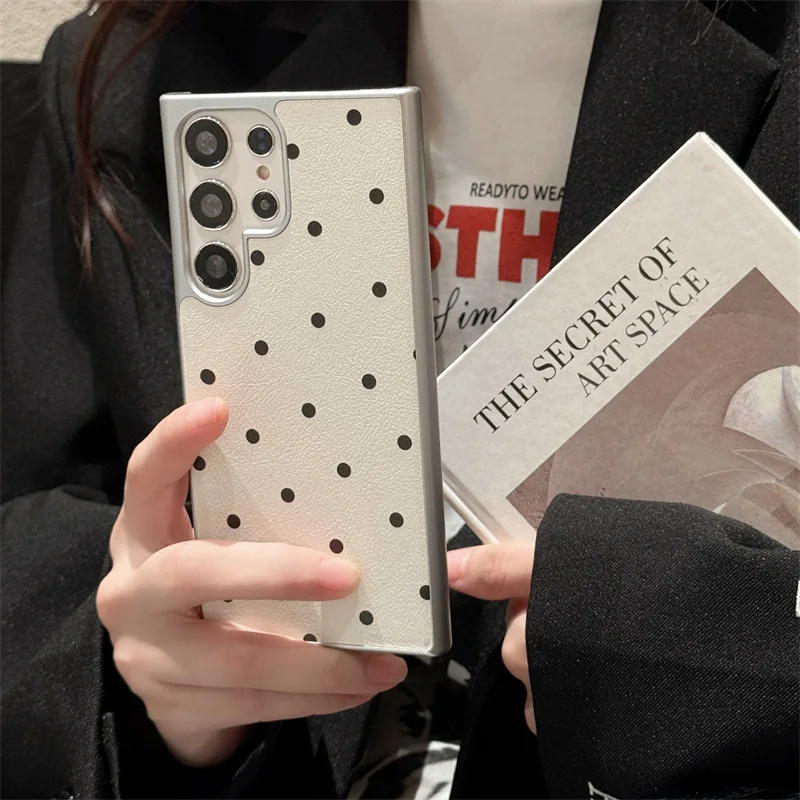 Creative Leather Polka Dots Case for Samsung Galaxy S22 S23 S24 Ultra S24+ S24 Plus Cover Case