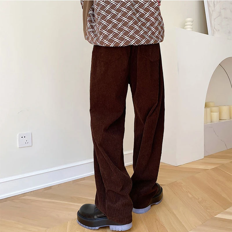 Luzhen cor sólida de alta qualidade veludo calças retas moda masculina coreano bonito elegante temperamento calças casuais jy4064