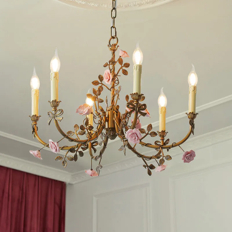 American Style French Led Pendant Light Rose Home Decoration Living Room Bedroom Villa Dining Room Antique Copper Antique Lamp