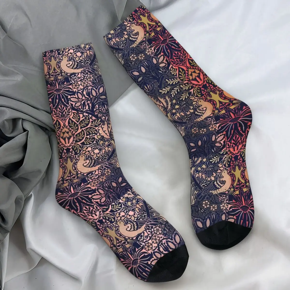 William Morris Socks Winter Doves and Rose Stockings Retro Women Men Comfortable Socks Printed Outdoor Anti Skid Socks