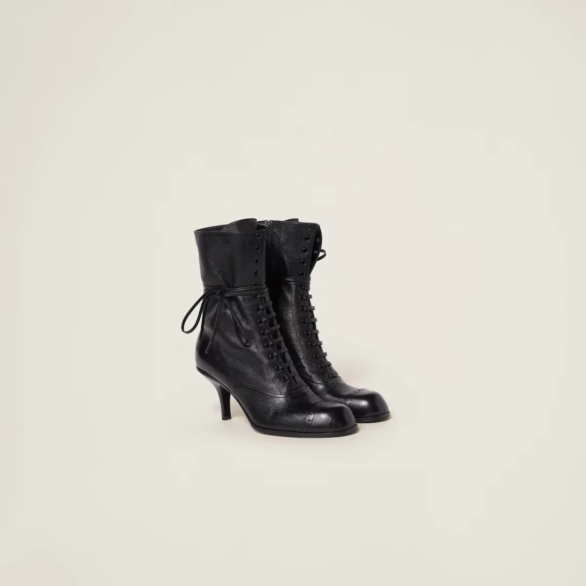 Women's Runway Leather Laced Booties Black