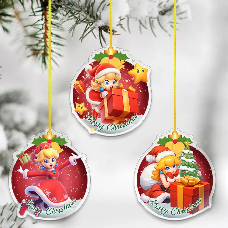 8 سنتيمتر الاكريليك قلادة الديكور لسوبر ماريو بروس شجرة عيد الميلاد شنقا الديكور اكسسوارات أنيمي الأميرة الخوخ هدية #3