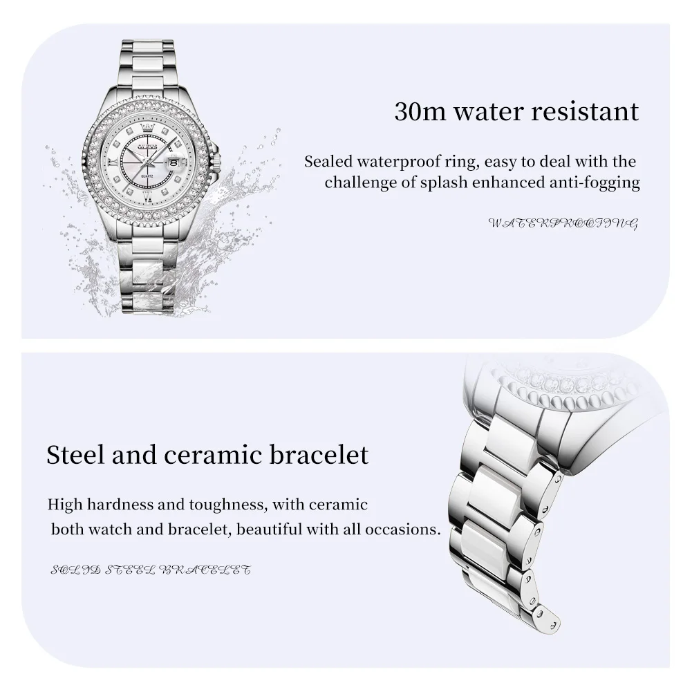 OLEVS 3685 Womens Watch Quartz Watch luxury Waterproof Luminous Diamond Bezel Automatic Date Stainless Steel Ladies Watch