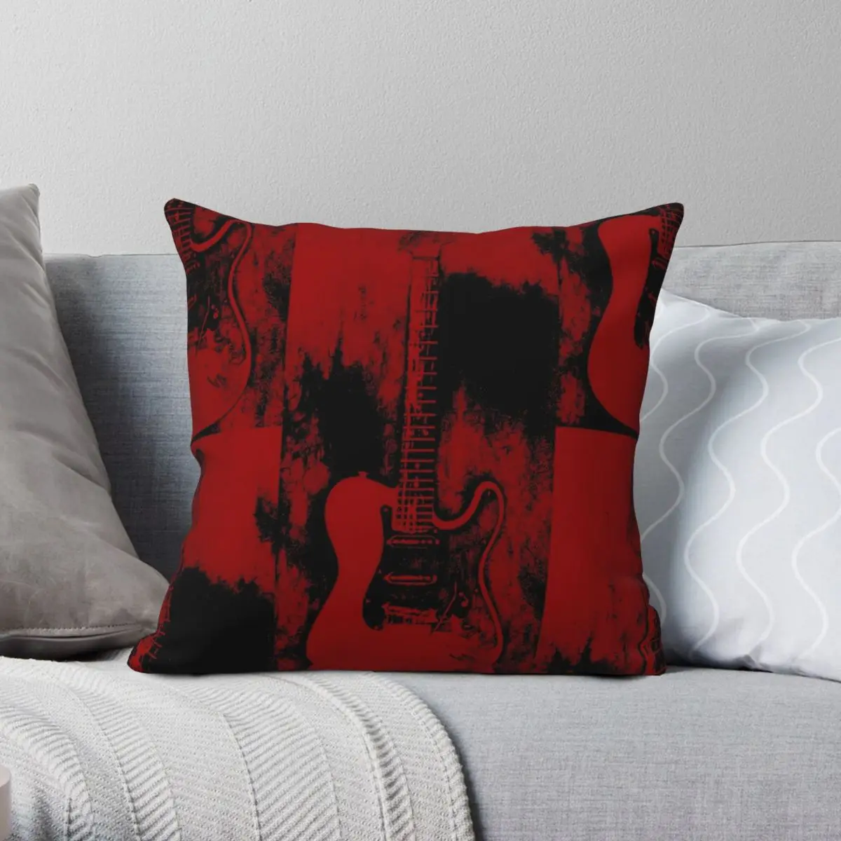 Red Black Guitar Pillowcase Polyester Linen Velvet Pattern Zip Decorative Pillow Case Sofa Cushion Cover