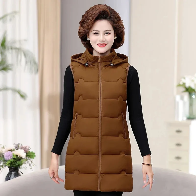 Vests Winter Jacket Women 2026 New Sleeveless Vests Hooded Padded Jacket Long Coats Korean Fashion Waistcoat Female