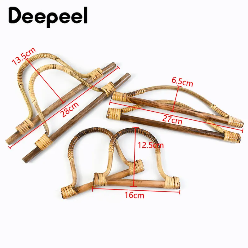 2Pcs Deepeel D-shaped Ring Rattan Bags Handles Bamboo Purse Frames Sewing Brackets Handmade DIY Bag Handle Sew Kit Accessories