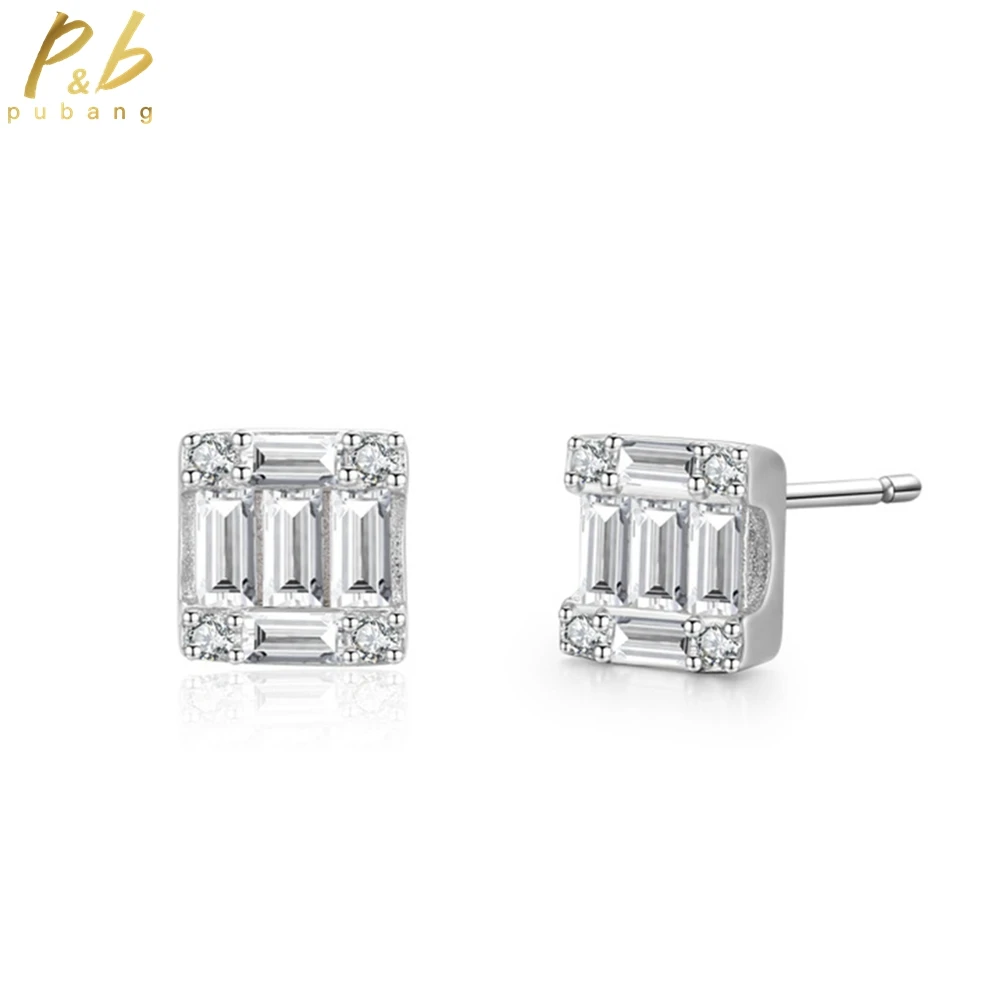 

PuBang Fine Jewelry Solid Real 925 Sterling Silver Full High Carbon Diamond Stud Earrings for Women Engagement Gift DropShipping