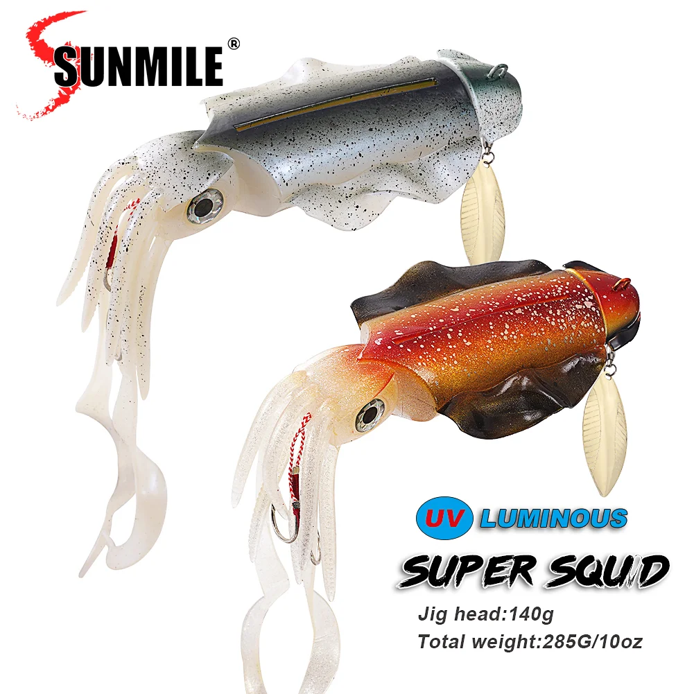 SUNMILE Fishing Soft Squid Lure 285g Luminous/UV Squid Jig Fishing Lures For Sea Fishing Wobbler Bait