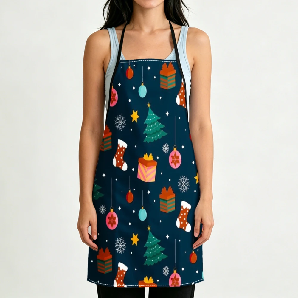 Festive Christmas Pattern Apron Holiday Gift Tree Snowflake Print Kitchen Aprons Cooking Baking Party Wear Adjustable Bibs