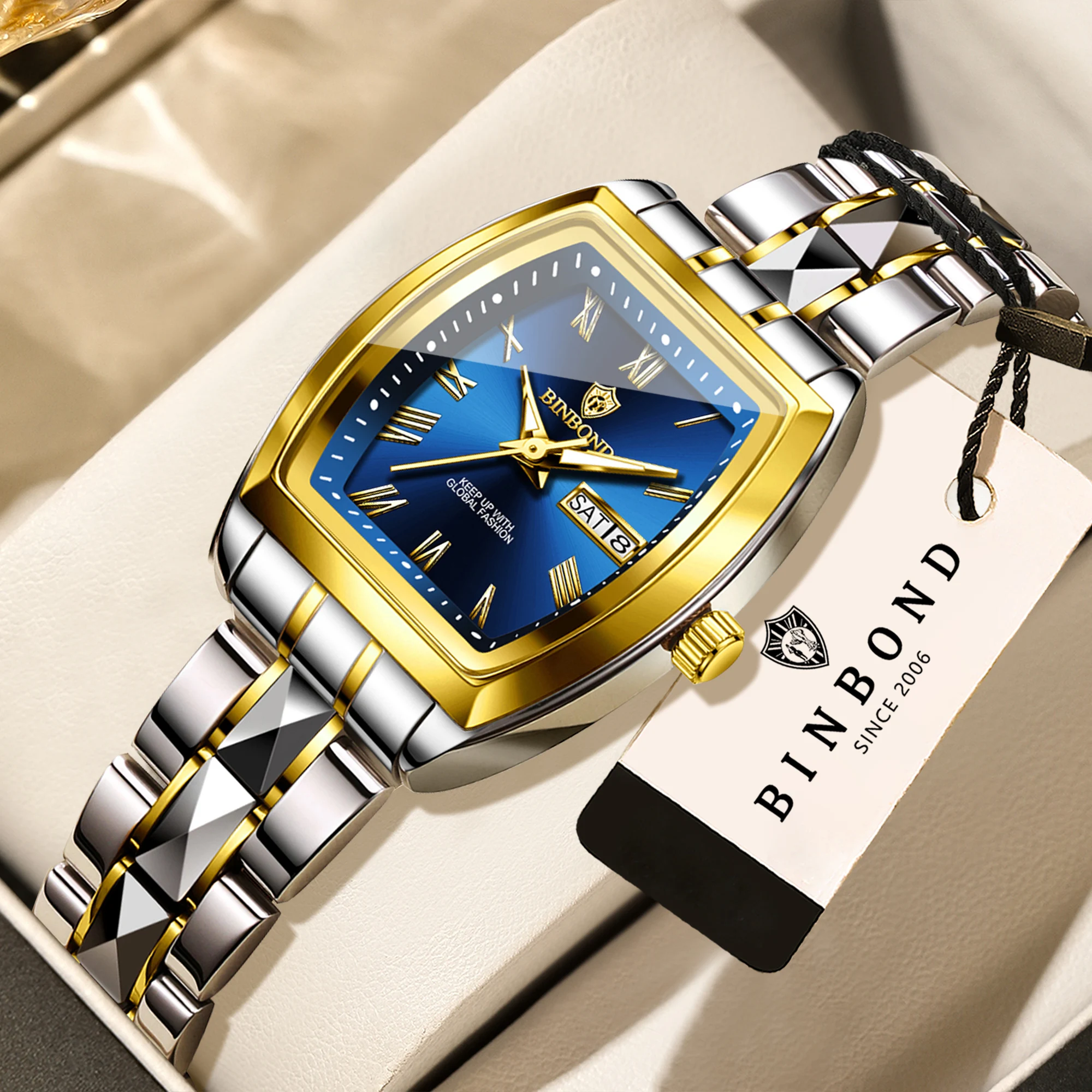 BINBOND Luxus-Quarz-Armbanduhren für Damen, leuchtend, wasserdicht, Wochenanzeige, automatisches Datum, Damenuhren, modisch, lässig, Reloj