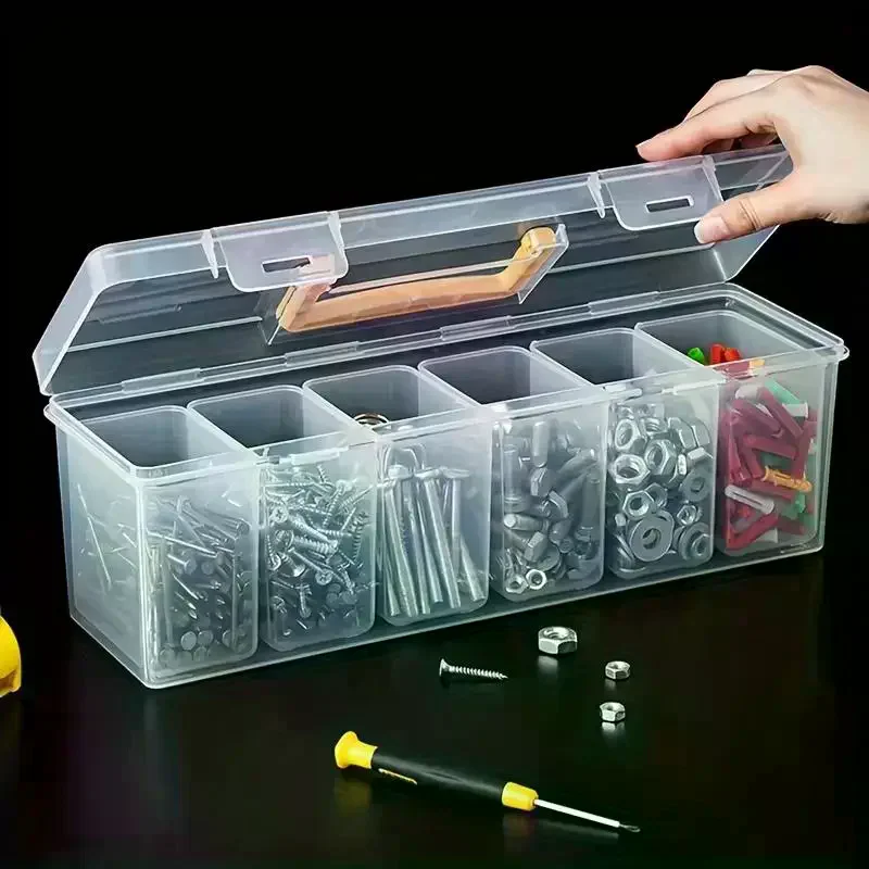 Clear Plastic Spice Storage Container Set With Removable Compartments And Portable Handle Perfect For Kitchen Pantry Seasoning