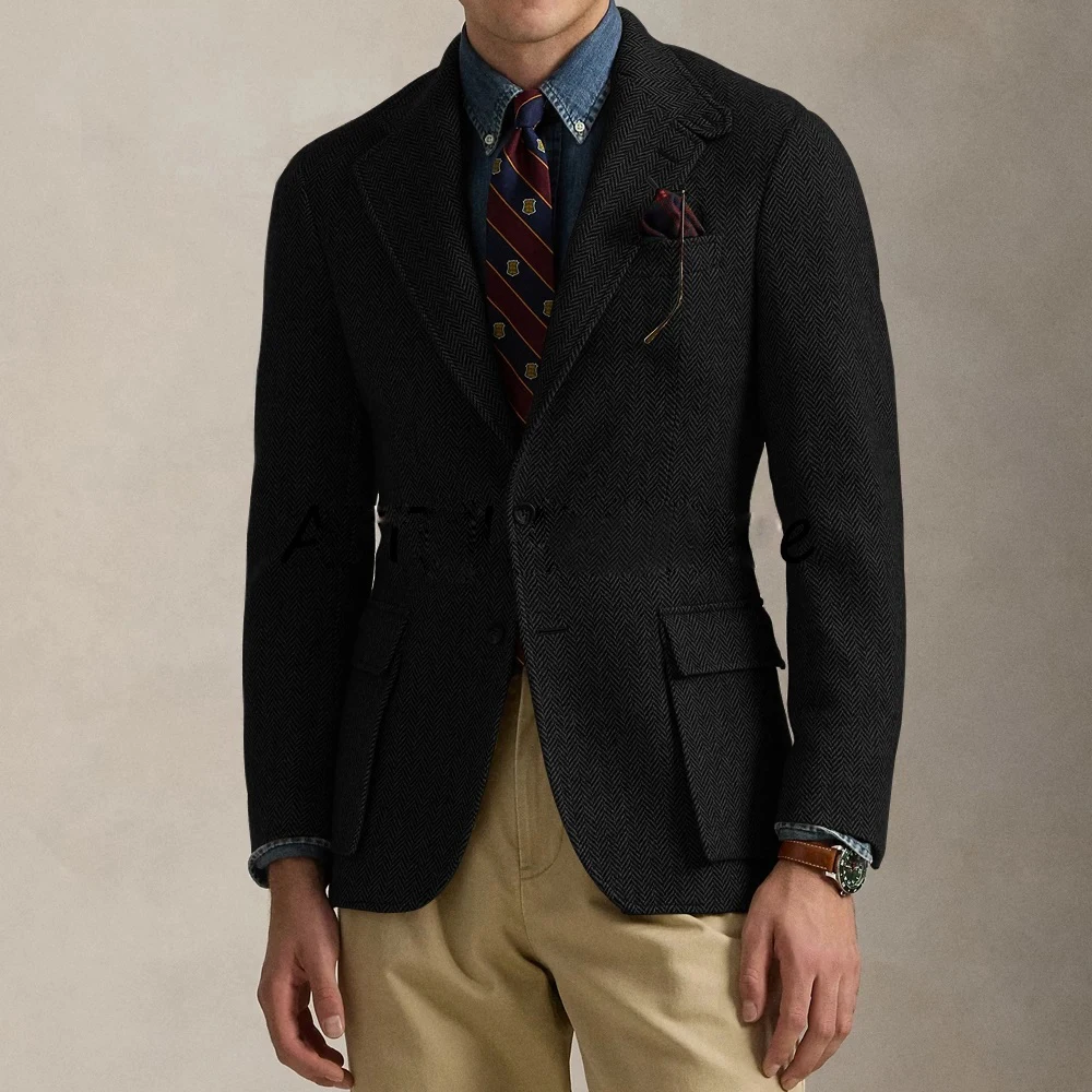 Hanya Jaket 1 Buah Pria Serbaguna Baru Musim Dingin Kasual Pria Herringbone Pria Mantel Musim Dingin Kerah Mantel Pria Pakaian Musim Gugur Pria Mantel