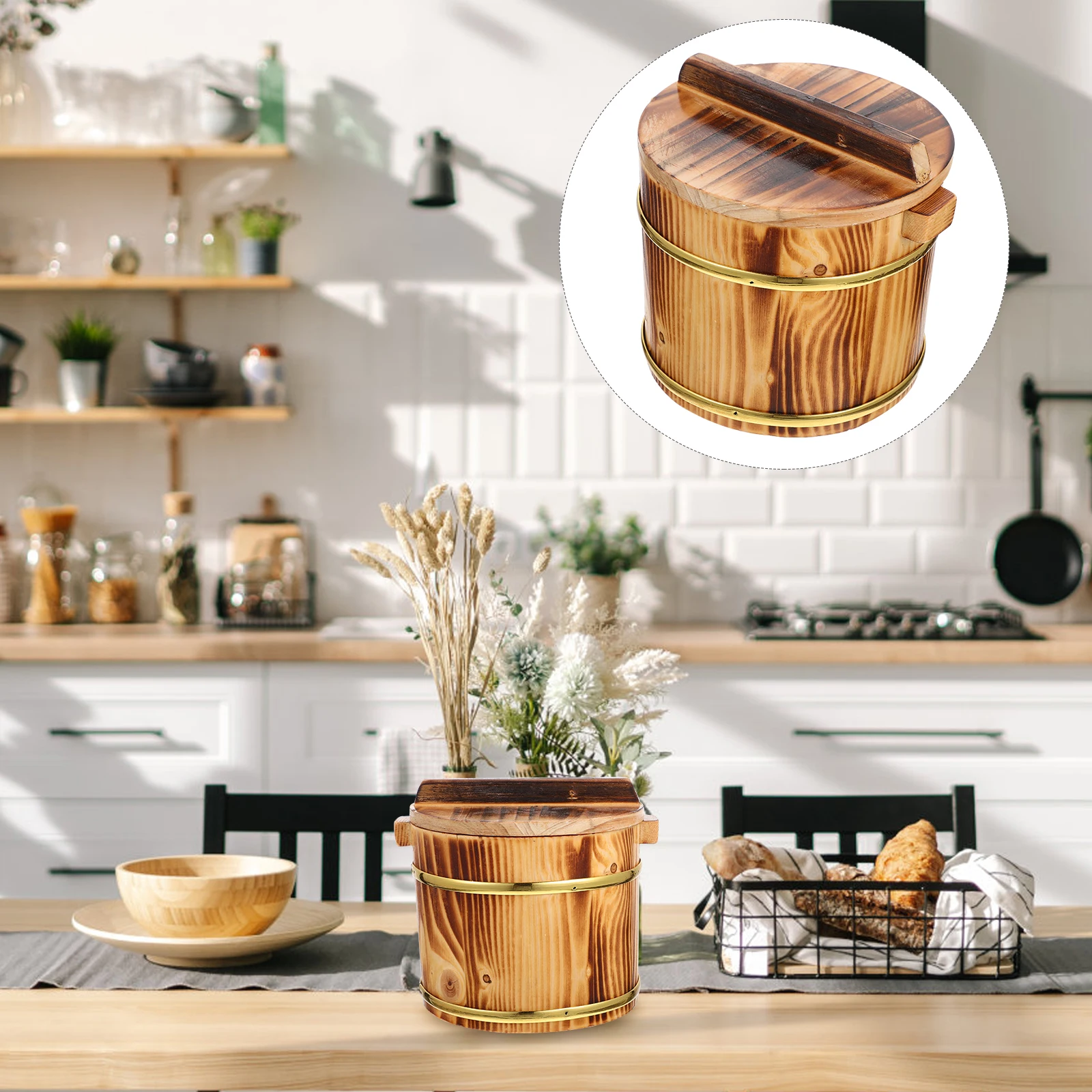 

1 Set Wooden Bucket For Storage Cooked Rice Organizer Food Container Mixing Bowl Sushi Rice Holder Sashimi Barbecue