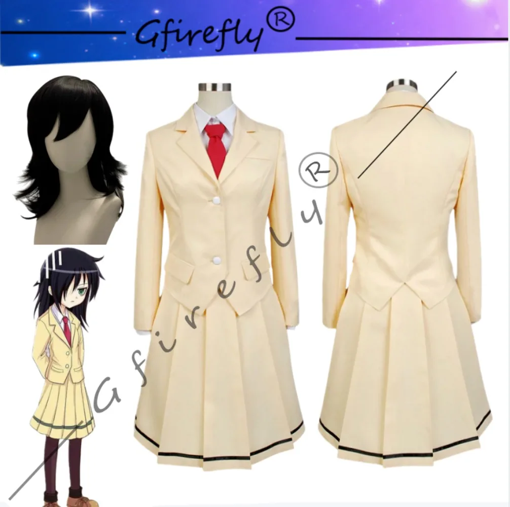

Watamote Kuroki Tomoko Cosplay Costume The Same Yellow Uniform Set of Clothing Wig and Accessories for Anime Role-playing