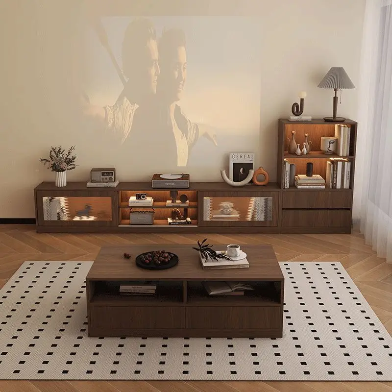 Floor-to-ceiling TV cabinet, coffee table, one-piece combination, side cabinet, living room, household storage, locker, solid wo