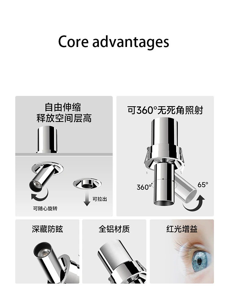 Led Spotlight Vintage Bauhaus Stainless Steel Style Spot Light Recessed Adjustable Angle Scalable Lamp Chrome Color COB Foco